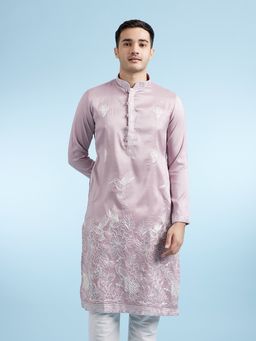 Diwas by Manyavar - Purple Embroidered Art Silk Kurta