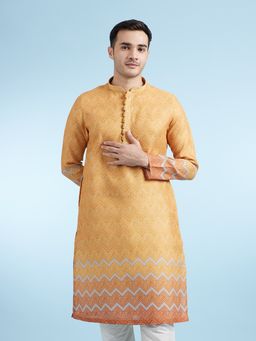 Diwas by Manyavar - Yellow Printed Cotton Blend Kurta
