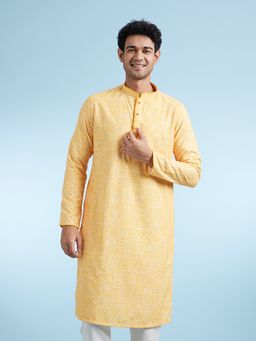 Diwas by Manyavar - Yellow Embroidered Cotton Blend Kurta