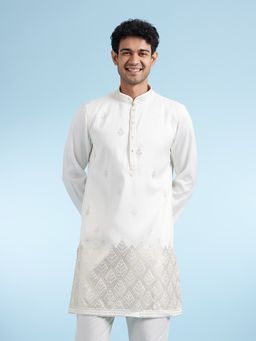 Diwas by Manyavar - White Woven Art Silk Kurta