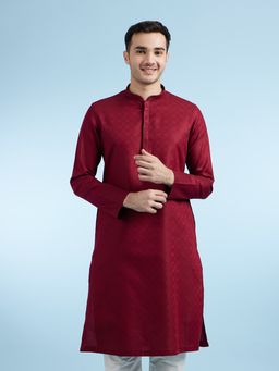 Diwas by Manyavar - Maroon Woven Cotton Kurta