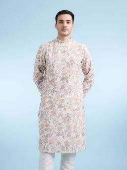 Diwas by Manyavar - Beige Printed Cotton Blend Kurta