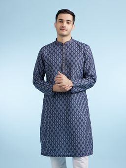 Diwas by Manyavar - Blue Printed Cotton Blend Kurta
