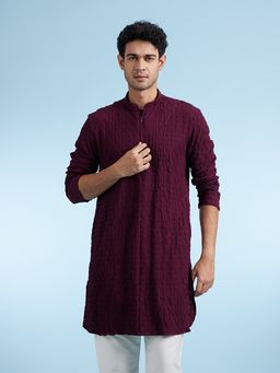 Diwas by Manyavar - Wine Self Design Spandex Kurta