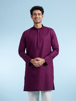 Diwas by Manyavar - Wine Woven Cotton Kurta
