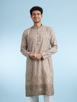 Diwas by Manyavar - Beige Printed Viscose Blend Kurta