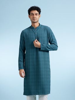 Diwas by Manyavar - Teal Self Design Art Silk Kurta