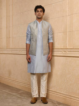 TASVA - Blue Woven Polyviscose Kurta with Jacket and Pyjama
