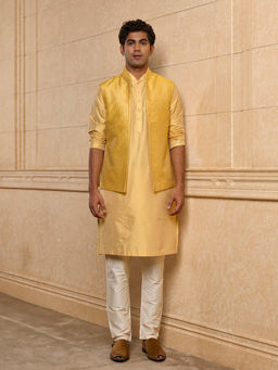 TASVA - Yellow Woven Polyviscose Kurta with Jacket and Pyjama