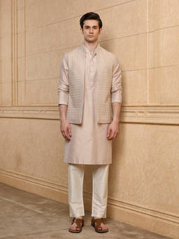 TASVA - Beige Embroidered Polyviscose Kurta with Jacket and Pyjama