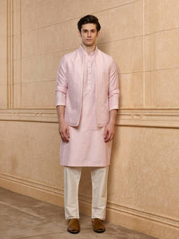 TASVA - Pink Embroidered Polyviscose Kurta with Jacket and Pyjama