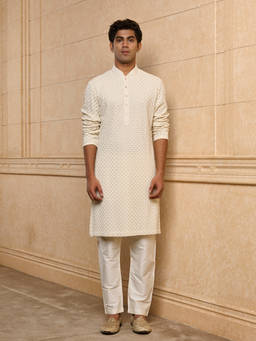TASVA - Cream Embroidered Viscose Kurta and Pyjama