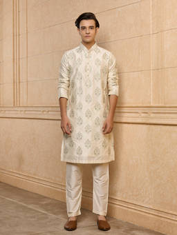 TASVA - Cream Embroidered Polyester Kurta and Pyjama