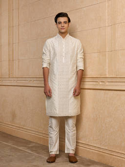 TASVA - Cream Embroidered Polyviscose Kurta and Pyjama