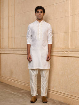 TASVA - White Woven Polyviscose Kurta and Pyjama