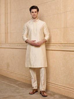 TASVA - Cream Embroidered Polyviscose Kurta and Pyjama