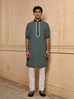 TASVA - Green Printed Cotton Kurta and Pyjama
