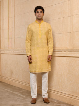 TASVA - Yellow Printed Cotton Kurta and Pyjama