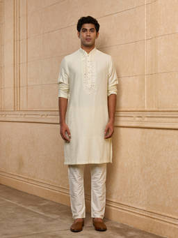 TASVA - Cream Woven Polyviscose Kurta and Pyjama