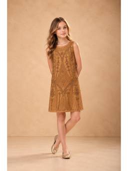 CHERRY CRUMBLE BY NITT HYMAN - Girls Rose Gold Sequin Embellished Party Dress