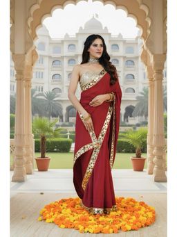 LABEL MAE - Cherry Maroon Saree with Stitched Blouse