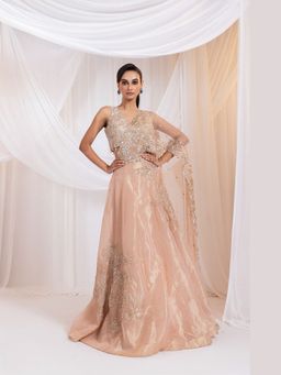 SMRITI - Rose Gold Embellished Lehenga And Blouse With Dupatta