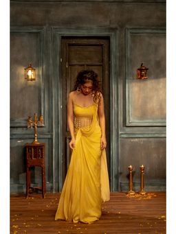Lavina sippy - Draped Saree with Hand Embroidered Stitched Blouse