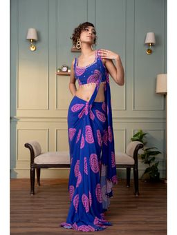 Lavina sippy - Draped Silk Saree with Hand Embroidered Stitched Blouse
