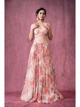 Lavina sippy - Gathered Organza Lehenga with Embroidered Choli and Belt