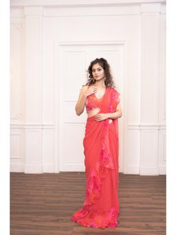 Lavina sippy - Frilled Georgette Saree with Embroidered Stitched Blouse