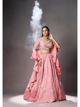 ISHA GUPTA TAYAL - Pink Cashmere Women Embroidered Choli With Lehenga And Dupatta