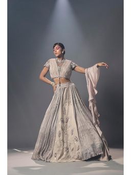 ISHA GUPTA TAYAL - Taupe Ecru Women Embroidered Choli With Lehenga And Dupatta