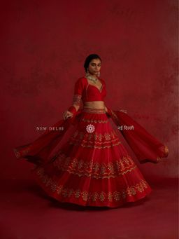 Rhua India - Anisa Red Blouse With Lehenga And Dupatta