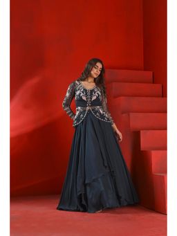 ISHA GUPTA TAYAL - Teal Women Embroidered Jacket With Lehenga