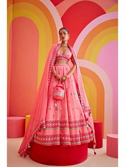 ISHA GUPTA TAYAL - Pink Women Embroidered Lehenga With Blouse And Dupatta
