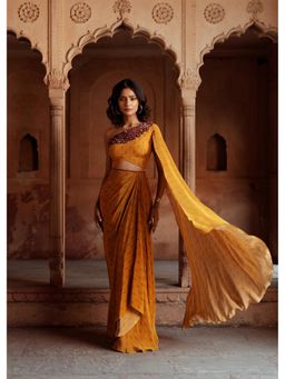 ISHA GUPTA TAYAL - Mustard Vanya Women Embroidered Top With Skirt