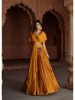 ISHA GUPTA TAYAL - Mustard Gul Women Embroidered Top With Lehenga