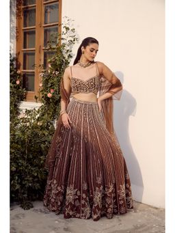 PARUL GANDHI - Autumn Mocha Embellished Lehenga Set With Dupatta
