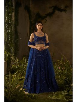 PARUL GANDHI - Moonlit Blue Sequined And Embroidered Lehenga Set