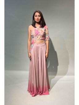 Rukinder Kumar - Blush Pink Crop Top With Divided Skirt