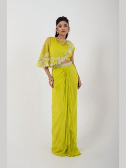 SMRITI - Green Embellished Perfect Petal Drape Skirt And Blouse