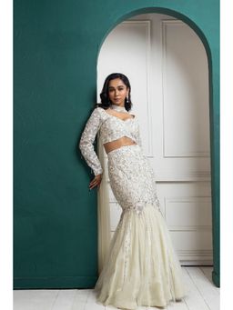 SMRITI - Ivory Shimmer Crystal Lehenga And Blouse With Dupatta