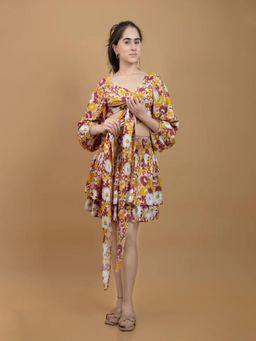 Veeralda - Viscose Rayon Printed Wrap Around Double Layer Skirt with Top (Set of 2)