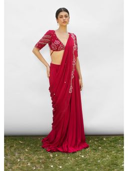 AMRTA- BY GUNEET KONDAL - Nazakat Pink Pre-Draped Saree With Stitched Blouse