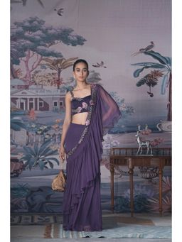 AMRTA- BY GUNEET KONDAL - Noor E Nazakat Purple Pre-Draped Saree With Stitched Blouse