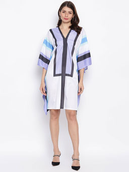 IKI CHIC - Purple V-Neck Stripe Print Mini Kaftan