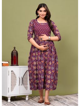 UrbanRang - Plum Delight Printed Maternity Maxi