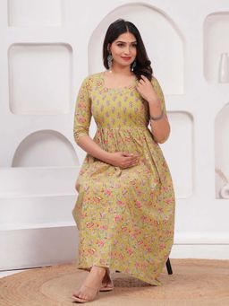 UrbanRang - Golden Mustard Floral Dress
