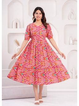 UrbanRang - Vibrant Coral Striped Dress