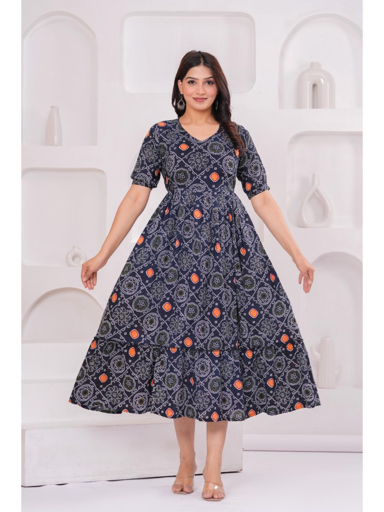urbanrang Charcoal Blue Floral Dress-picture-11